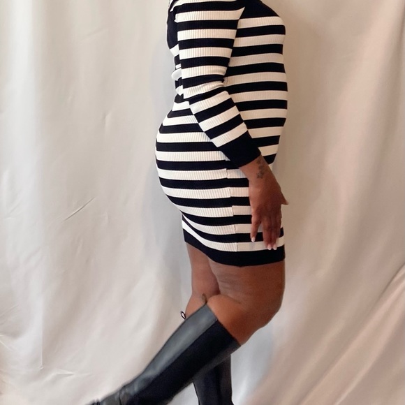 Puffed Sleeve Striped Sweater Dress - Picture 4 of 4